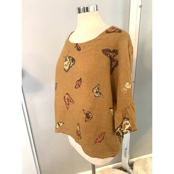 Linen Blouse Lagenlook oversized S M L Italy Natural Fiber butterfly - Picture 6 of 12